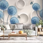 Miniatura fototapety Niebieskie kuliste kwiaty z białymi okręgami we wnętrzu salonu