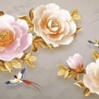 Miniatura fototapety Kwiaty 3D z Złotymi Liśćmi