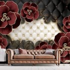Miniatura fototapety Eleganckie czerwone kwiaty 3D we wnętrzu salonu