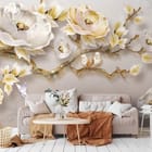 Miniatura fototapety Kwiaty i ptaki na gałęzi we wnętrzu salonu