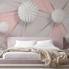 Miniatura fototapety Białe kuliste struktury 3D we wnętrzu sypialni