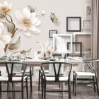 Miniatura fototapety Białe kwiaty i wodospady w ramkach we wnętrzu kuchni