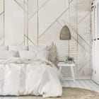 Miniatura fototapety Liście palmowe na geometrycznym tle we wnętrzu sypialni