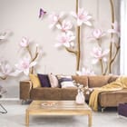 Miniatura fototapety Kwiaty magnolii na gałęziach we wnętrzu salonu