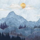 Miniatura fototapety Górski krajobraz z lasem i słońcem