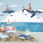 Miniatura fototapety Latające wieloryby z latarniami we wnętrzu pokoju dziecka