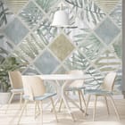 Miniatura fototapety Geometryczny wzór z liśćmi palmowymi we wnętrzu kuchni