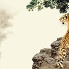 Miniatura fototapety Tygrys na skale z wodospadem