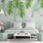 Miniatura fototapety Zielone liście bananowca we wnętrzu sypialni