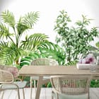 Miniatura fototapety Tropikalne liście i storczyki we wnętrzu kuchni