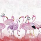 Miniatura fototapety Flamingi z kwiatami na białym tle