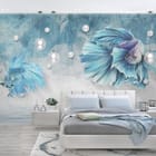 Miniatura fototapety Niebieskie ryby z welonami we wnętrzu sypialni