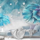 Miniatura fototapety Niebieskie ryby z welonami we wnętrzu salonu