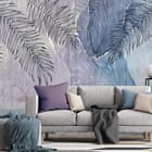 Miniatura fototapety Liście palmowe na abstrakcyjnym tle we wnętrzu salonu