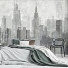 Miniatura fototapety Panorama miasta z wieżowcami we wnętrzu sypialni