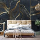 Miniatura fototapety Złote Linie na Ciemnym Tle we wnętrzu sypialni