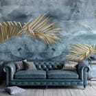 Miniatura fototapety Złote Liście Palmowe na Abstrakcji we wnętrzu salonu