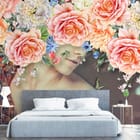 Miniatura fototapety Pastelowe Kwiaty i Róże we wnętrzu sypialni