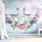Miniatura fototapety Jelenie wśród kwiatów we wnętrzu pokoju dziecka