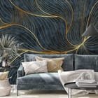 Miniatura fototapety Złote Linie na Ciemnym Tle we wnętrzu salonu