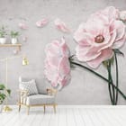 Miniatura fototapety Różowe Kwiaty na Szarym Tle we wnętrzu salonu