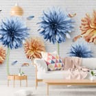 Miniatura fototapety Kwiaty 3D na tle cegieł we wnętrzu salonu