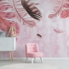 Miniatura fototapety Delikatne pióra na pastelowym tle we wnętrzu pokoju dziecka
