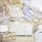 Miniatura fototapety Abstrakcyjne Złote Liście na Tle we wnętrzu sypialni