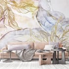 Miniatura fototapety Abstrakcyjne Złote Liście na Tle we wnętrzu salonu