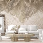 Miniatura fototapety Liście palmowe z geometrycznym wzorem we wnętrzu salonu