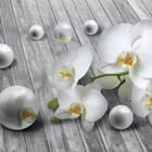 Miniatura fototapety Białe orchidee na drewnianym tle