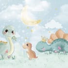 Miniatura fototapety Dinozaury na łące z księżycem
