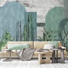 Miniatura fototapety Kaktusy na geometrycznym tle we wnętrzu salonu