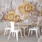 Miniatura fototapety Słoneczniki na tle abstrakcyjnym we wnętrzu kuchni