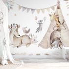 Miniatura fototapety Zwierzęta w tipi i na łące we wnętrzu pokoju nastolatka