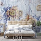 Miniatura fototapety Słoneczniki na abstrakcyjnym tle we wnętrzu sypialni