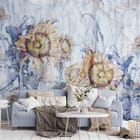 Miniatura fototapety Słoneczniki na abstrakcyjnym tle we wnętrzu salonu