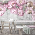 Miniatura fototapety Różowe Piwonie na Szarym Tle we wnętrzu kuchni