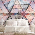 Miniatura fototapety Geometryczne wzory z liśćmi we wnętrzu sypialni