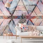 Miniatura fototapety Geometryczne wzory z liśćmi we wnętrzu salonu