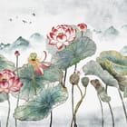 Miniatura fototapety Kwiaty lotosu na tle gór