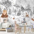 Miniatura fototapety Niedźwiedź w lesie z przyjaciółmi we wnętrzu pokoju dziecka