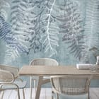 Miniatura fototapety Delikatne liście paproci na ścianie we wnętrzu kuchni