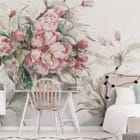 Miniatura fototapety Różowe kwiaty sakury z liśćmi we wnętrzu pokoju nastolatka