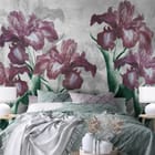 Miniatura fototapety Egzotyczne irysy na szarym tle we wnętrzu sypialni