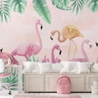 Miniatura fototapety Flamingi w tropikalnym otoczeniu we wnętrzu pokoju nastolatka