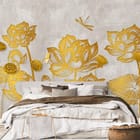 Miniatura fototapety Złote Lotosy na Szarym Tle we wnętrzu sypialni