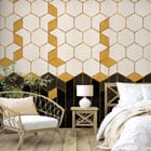 Miniatura fototapety Geometryczny wzór z heksagonami we wnętrzu sypialni