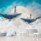 Miniatura fototapety Wieloryby z latarniami w chmurach we wnętrzu pokoju dziecka