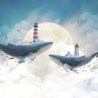 Miniatura fototapety Wieloryby z latarniami w chmurach